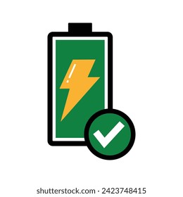 batería recargable con vector de icono de marca de verificación