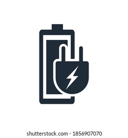 Batería recargable y enchufe eléctrico. Cargador móvil. Icono del vector aislado en fondo blanco.