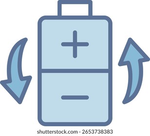 Icono de tono azul lleno de batería recargable