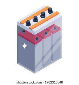 Rechargeable battery icon in isometric design, power battery trendy style vector