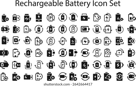 Rechargeable battery Icon Set. collection, sketches, logo illustrations, web symbols, outline style pictograms package isolated on white background. Vector graphics. stock illustration