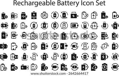 Rechargeable battery Icon Set. collection, sketches, logo illustrations, web symbols, outline style pictograms package isolated on white background. Vector graphics. stock illustration