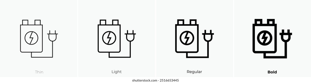 rechargeable battery icon. Thin, Light Regular And Bold style design isolated on white background