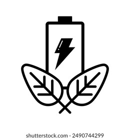 Batería recargable con hoja, ilustración del Vector del icono de la energía verde