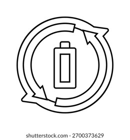 Ikone der wiederaufladbaren Batterielinie. wiederaufladbares Batteriezeichen. isoliertes Kontursymbol, schwarze Illustration