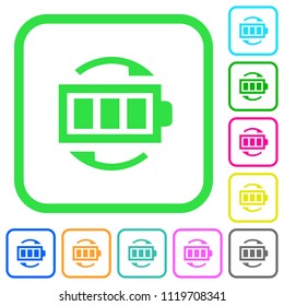 Rechargeable battery vivid colored flat icons in curved borders on white background