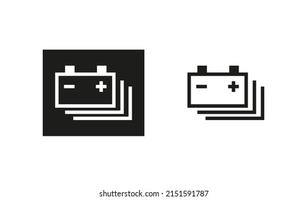 Rechargeable car battery icon. Silhouette and linear original logo. Simple outline style sign symbol. Vector illustration isolated on white background. EPS 10.