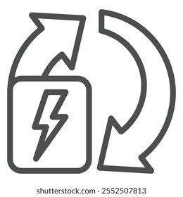 Rechargeable electricity line icon, Renewable energy concept. Vector graphics. Arrows with button sign on white background, outline style icon for mobile or web design