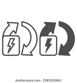 Rechargeable electricity line and solid icon, Renewable energy concept. Vector graphics. Arrows with button sign on white background, outline style icon for mobile or web design