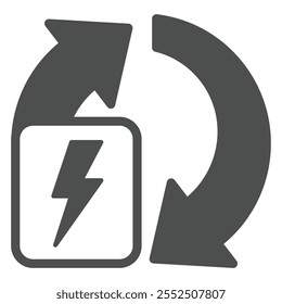 Rechargeable electricity solid icon, Renewable energy concept. Vector graphics. Arrows with button sign on white background, glyph style icon for mobile or web design