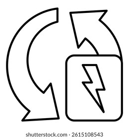 Rechargeable electricity thin line icon, Renewable energy concept. Vector graphics. Arrows with button sign on white background, linear style mobile or design