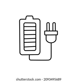 Rechargeable Icon in flat black line style, isolated on white background