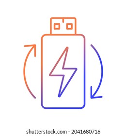 Rechargeable lithium ion battery gradient linear vector manual label icon. Thin line color symbol. Modern style pictogram. Vector isolated outline drawing for product use instructions