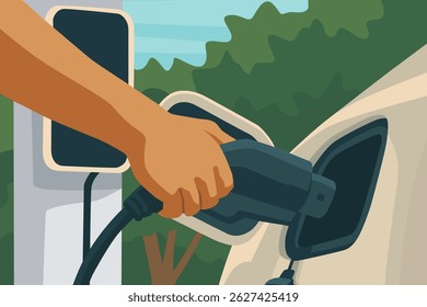 recharging electric cars illustration pastel color design vector art