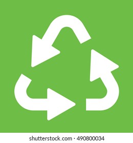 recicle arrow sign white simple icon on green background