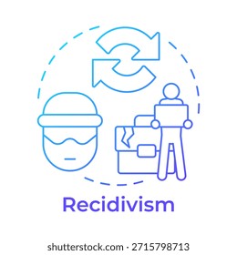 Ícone de conceito de gradiente azul de reincidência. Voltem para a prisão. Questões contemporâneas na gestão correcional. Ilustração de linha de forma redonda. Ideia abstrata. Design gráfico. Fácil de usar no livreto