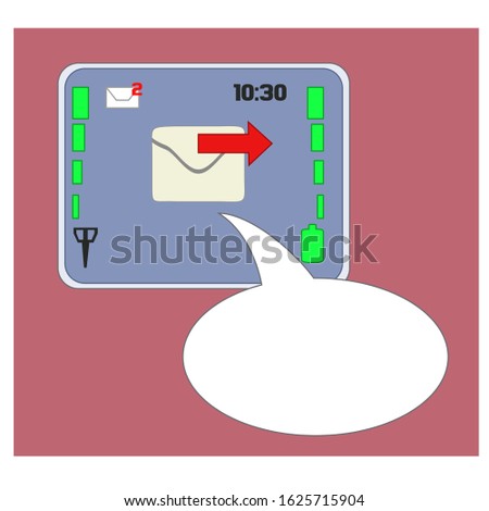 Recieved Incoming Email on Cell Phone Display Cartoon