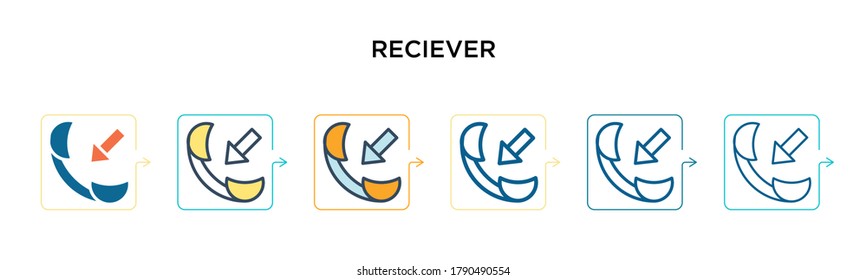 Icono vector de receptor en 6 estilos modernos diferentes. Iconos negros, de dos colores, diseñados con el estilo relleno, contorno, línea y trazo. La ilustración vectorial se puede usar para web, móvil, ui