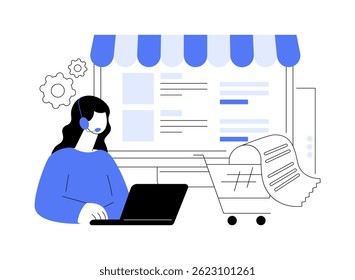Recieving orders online isolated cartoon vector illustrations. Smiling woman speaks on the phone and receives an online order, small e-commerce business, professional service vector cartoon.