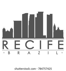 Recife Brazil America Skyline Silhouette Design City Vector Art Famous Buildings.