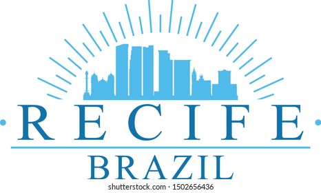 Recife Brazil City. Banner Design. City Skyline. Silhouette Vector. Famous Monuments.