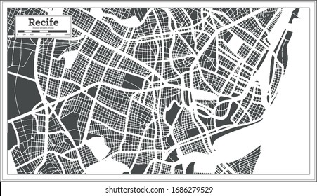 Mapa de la ciudad de Recife Brasil en estilo retro. Mapa de esquema. Ilustración vectorial.