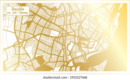 Mapa de la ciudad de Brasil en estilo retro en color dorado. Mapa de esquema. Ilustración vectorial.