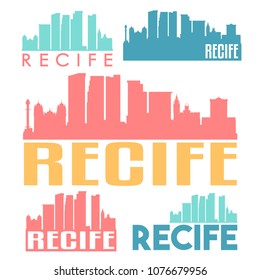 Recife Brazil Flat Icon Skyline Vector Silhouette Design Set