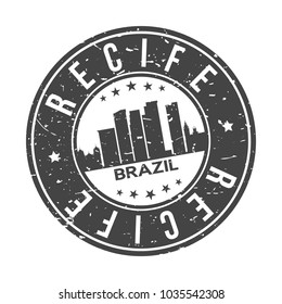 Recife Brazil Round Stamp Icon Skyline City Design Seal Vector.