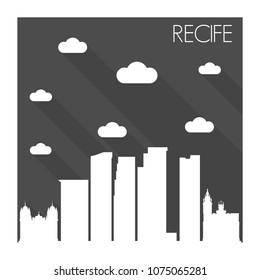 Recife Brazil Skyline City Flat Silhouette Design Background Night.