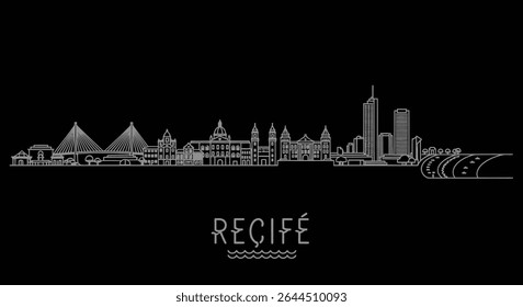 Recife com Brasil Skyline Mínimo Branco sobre Preto.