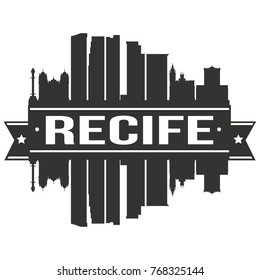 Recife Brazil Skyline Silhouette Design City Vector Art Famous Buildings Stamp Stencil.