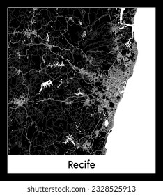 Mapa de la Ciudad de Sudamérica de Recife Brasil ilustración de vector blanco negro