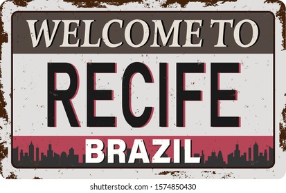 Recife Brazil Travel rusted sign Icon Skyline City Design Tourism