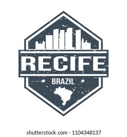 Recife Brazil Travel Stamp Icon Skyline City Design Tourism Badge.