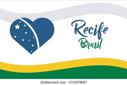 Recife, cidade do Brasil, BR (Recife, ciudad de Brasil, BR en portugués) banner de corazón para impresión y turismo.