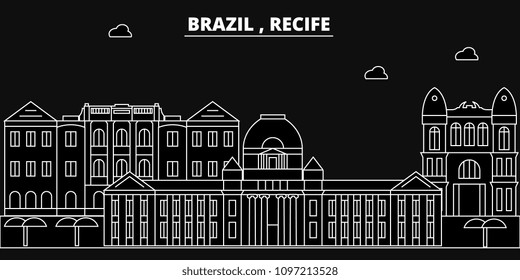 Recife silhouette skyline. Brazil - Recife vector city, brazilian linear architecture, buildings. Recife travel illustration, outline landmarks. Brazil flat icons, brazilian line banner