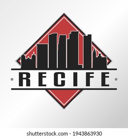 Recife, Estado de Pernambuco, Logo de la Línea Skyline de Brasil. Ilustración del vector de iluminación de la ciudad del diseño de paisajes de aventura.