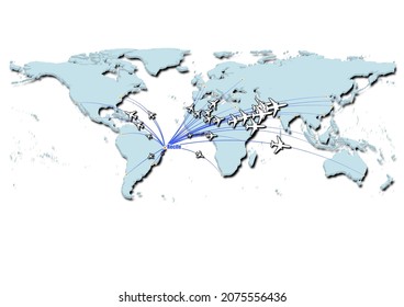 Recife-Brasil en ilustración conceptual vectorial, mapa que muestra los vuelos desde Recife-Brasil a las principales ciudades del mundo.