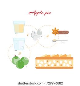 The recipe for Apple pie. Charlotte. Vector illustration in flat style.