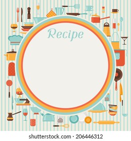 Recipe background with kitchen and restaurant utensils.