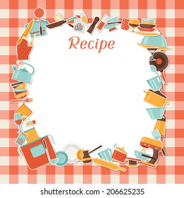 Recipe background with kitchen and restaurant utensils.