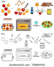 Recipe Baked Apples vector diy instruction manual illustration sketch meal food