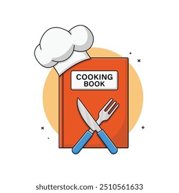 Recipe Book with Chef's Hat and Silverware Vector Illustration. Cooking Concept Design