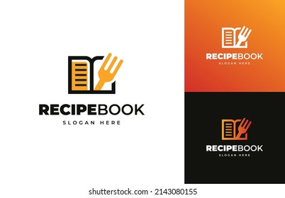 Recipe book food cook chef note open writing vector logo design, Fork book menu reading paper logo design