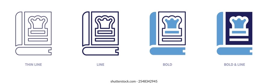 Recipe book icon in 4 different styles. Thin Line, Line, Bold, and Bold Line. Duotone style. Editable stroke.