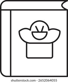 Recipe book icon with chef hat representing cooking guide, kitchen manual or food journal with transparent background