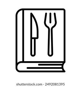 icono de libro de recetas marca de logotipo lineal en blanco y negro