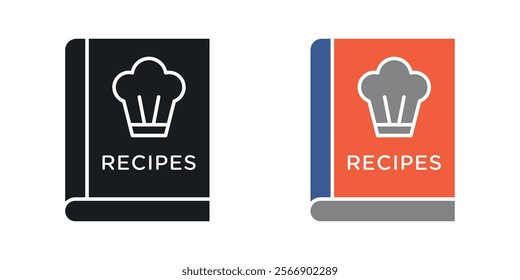 Recipe book icon set in black and colored