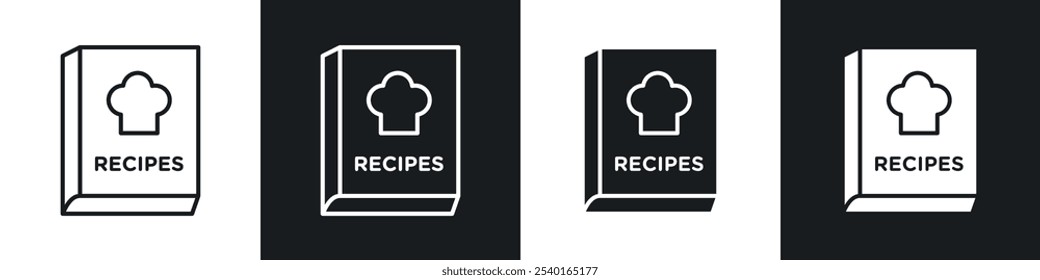 Conjunto de iconos de libro de recetas. Símbolos de Vector en colores blanco y negro.